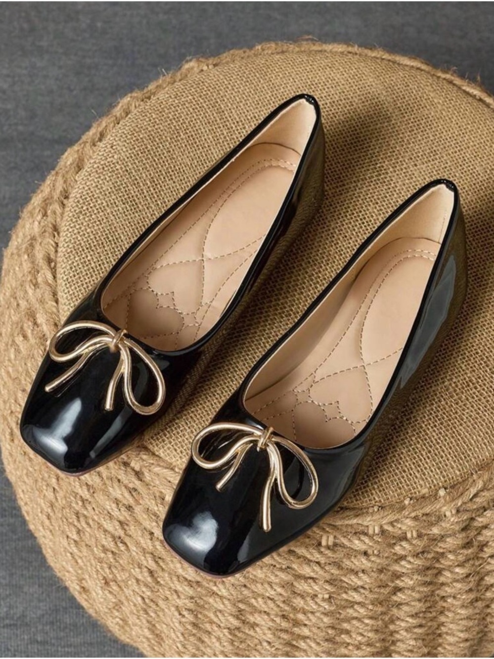 Black Patent Bow-Accent Women's Ballet Flats